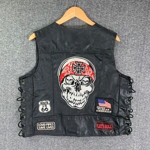Leather Motorcycle Vest Men Extra Large Skull Rocker Biker USA Diamond Plate